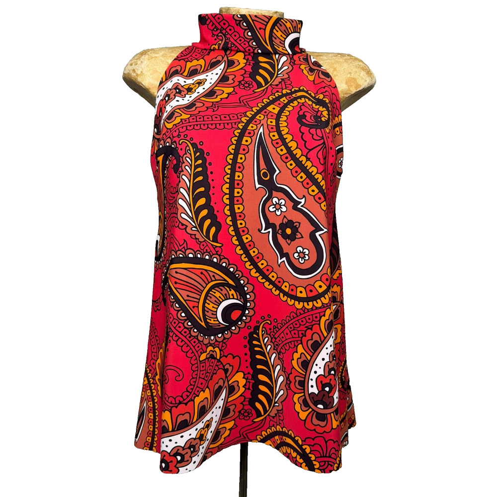 Chiara Boni La Petite Robe Tiffy Paisley Halter Top US 6 IT 42 Red Mock Neck